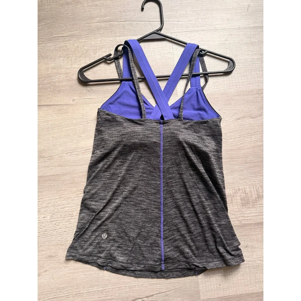 Lululemon Run For Gold Tank Heathered‎ Black / Iris Flower women's 6 workout fit